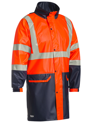 Taped two tone hi vis stretch PU rain coat - BJ6935HT - Bisley Workwear